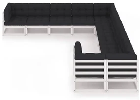 vidaXL 10-delige Loungeset met kussens massief grenenhout wit