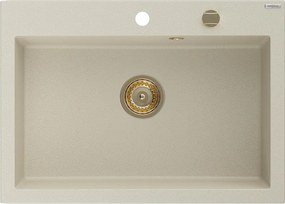 Mexen Elix granieten spoelbak 1-kamer 700 x 500 mm, beige, gouden sifon - 6526701005-69-G