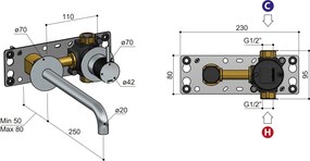 Hotbath Cobber X inbouw wastafelmengkraan 25cm geborsteld nikkel