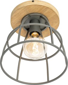 Industriële plafondlamp donkergrijs met hout - Arthur