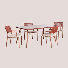 Arhiza Rechthoekige Tafelset, 160 X 90 Cm, En 4 Stapelbare Aluminium Tuinstoelen. Rode Dakpan - Sklum