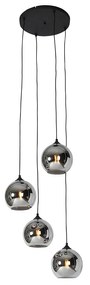 Smart hanglamp met dimmer zwart met smoke glas incl. 4 Wifi A60 - Wallace Art Deco E27 rond Binnenverlichting Lamp