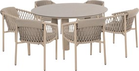 4 Seasons Outdoor Allora tuinset latte met Donato tafel met geprint keramisch blad Ø 160 cm Tuinset   beige weerbestendig