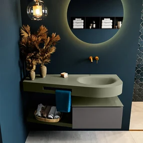 Mondiaz Riva badmeubel 120cm Dark Grey met 1 lade en wastafel rechts 0 kraangaten Army