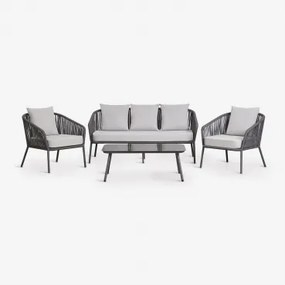 Tuinset Met 2-zitsbank, 2 Stoelen Van Gevlochten Touw En Salontafel Arhiza Grijs – Grafiet - Sklum
