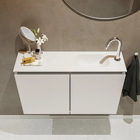 Mondiaz Ture 80cm toiletmeubel linen met wastafel talc rechts 1 kraangat