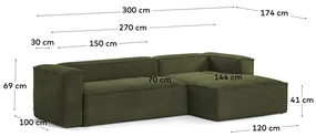 Kave Home Blok Moderne Hoekbank 300 Cm Ribstof Groen Chaise Longue Rechts