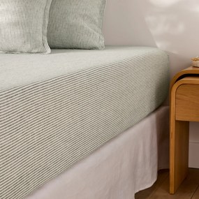 Hoeslaken van gewassen linnen, hoogte 30 cm, gestreept, LIMONA