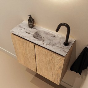 Mondiaz Ture DLux toiletmeubel 60cm washed oak met wastafel glace rechts met kraangat