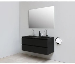 Basic Bella Badkamermeubelset - 120x55x46cm - 2 wasbakken - Acryl - Zwart - 2 kraangaten - Wandspiegel zonder verlichting - Melamine Zwart mat SWGA120MZZ2SP