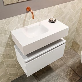 Mondiaz Andor toiletmeubel 60cm mat wit met witte wastafel links zonder kraangat