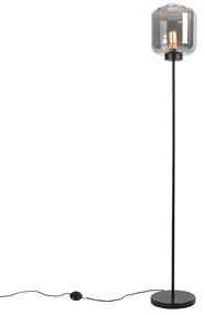 Design vloerlamp zwart met smoke glas - Qara Design E27 Binnenverlichting Lamp