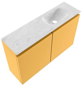 Mondiaz Ture DLux toiletmeubel 80cm ocher met wastafel opalo rechts met kraangat