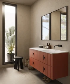 Muebles Avila badmeubel ribbelfront 120cm terracotta met wastafel rechts zonder kraangat