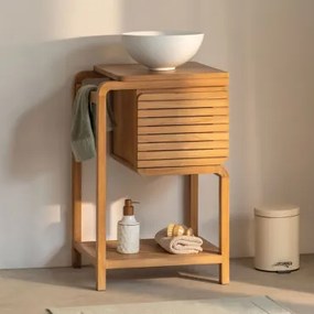 Bradley Teakhouten Badkamermeubelset Rond Wit Keramiek Ø30 Cm Calgari & Spiegelloze & Zonder Kraan & ↔︎ 50 Cm - Sklum