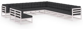 vidaXL 11-delige Loungeset met kussens massief grenenhout wit