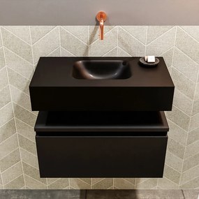 Mondiaz Andor toiletmeubel 60cm mat zwart met zwarte wastafel midden zonder kraangat