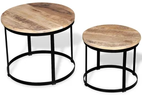 vidaXL 2-delige Salontafelset rond 40/50 cm ruw mangohout
