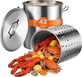 VEVOR Kookpan 39,7 L Roestvrij staal, 350 x 410 mm Grote soeppan met zeef, Geschikt als aspergepan Sauspan, Praktische keukenpan Grote ingrediënten
