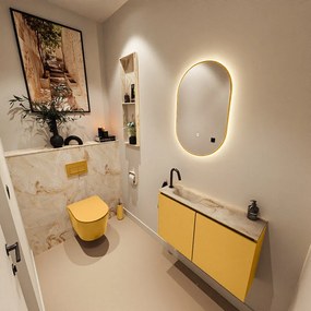 Mondiaz Ture DLux toiletmeubel 80cm ocher met wastafel frappe links met kraangat