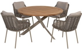 Puglia Prado dining tuinset 130øx75 cm rond 5 delig teak latte Taste 4SO