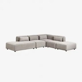 4-delige Modulaire Hoekbank Met Linker Divan En Poef Fogler Corduroy Licht Taupegrijs - Sklum