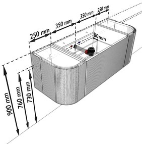 Mondiaz Kurve-dlux 120cm badmeubel ronding links/rechts oak met 1 lade en 2 deuren en wastafel big small midden 1 kraangat glace