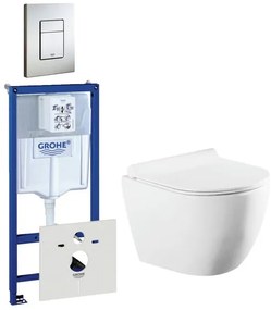 QeramiQ Salina Compact toiletset bestaande uit inbouwreservoir, compact wandcloset met toiletzitting en bedieningsplaat verticaal/horizontaal RVS 0729205/0720026/sw258541/
