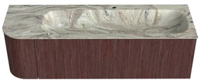 Mondiaz Kurve-dlux 145cm badmeubel ronding links ruby met 1 lade en deur en wastafel big large kraangat rechts glace