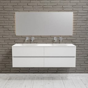 Zaro Sevilla Solid Surface badmeubel 150cm mat wit zonder kraangat dubbele spoelbak 4 lades