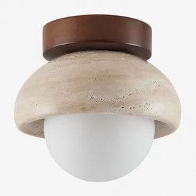 Wandlamp Ø15 Cm In Travertijn En Davise Hout Travertijn - Donker Hout - Sklum