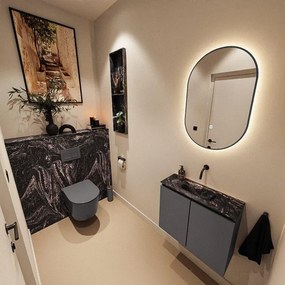 MONDIAZ TURE-DLUX 60cm toiletmeubel Dark Grey. EDEN wastafel Lava positie midden. Zonder kraangat. TUREDX60DGRM0LAV