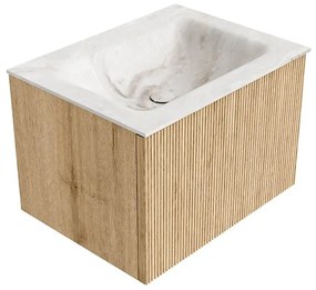 Mondiaz Kurve-dlux 60cm badmeubel oak met 1 lade en wastafel cloud midden zonder kraangat frappe