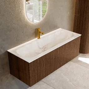 Mondiaz Kurve-dlux 120cm badmeubel walnut met 1 lade en wastafel big large midden 1 kraangat frappe