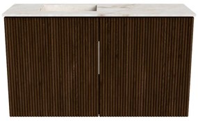 Mondiaz Joya DLux 70cm toiletmeubel walnut met wastafel faye links 1 kraangat frappe