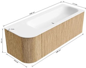Mondiaz Kurve 125cm badmeubel ronding links oak met 1 lade en deur en wastafel big medium kraangat rechts urban