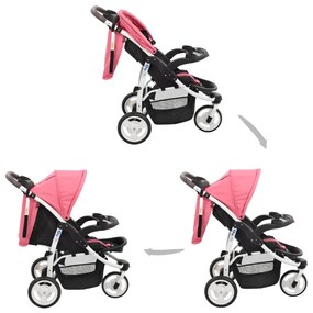 vidaXL Kinderwagen met 3 wielen roze en zwart