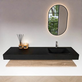Zaro Alan badmeubel 160cm met planchet washed oak en vrijhangende wastafel cloud rechts 1 kraangat urban
