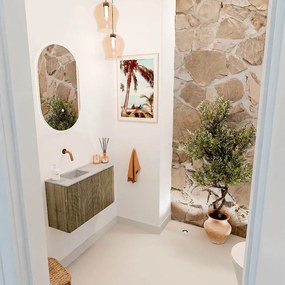 Mondiaz Joya DLux 70cm toiletmeubel ronding rechts dusk met wastafel faye links zonder kraangat glace