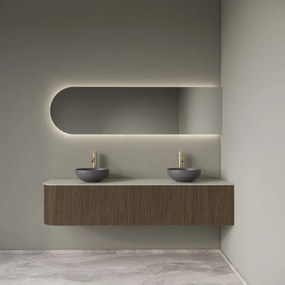 Gliss Design Alluro badmeubel ribbelfront met ronding links 180cm ash grey en wit marmer toppaneel
