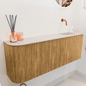 Mondiaz Joya DLux 110cm toiletmeubel ronding links oak met wastafel faye rechts zonder kraangat meli
