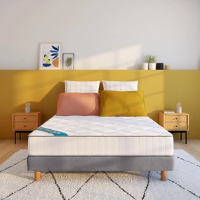 Set met halfharde latexmatras van 15 cm met 3 zones en gestoffeerde bedbodem met 10 latten