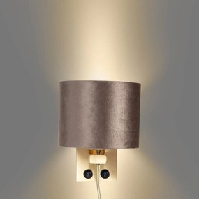 Wandlamp brons met velours kap bruin 18cm - Brescia Klassiek / Antiek, Modern E27 rond Binnenverlichting Lamp