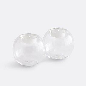 Set van 2 kandelaars van transparant glas, hoogte 7,5 cm, OVIA
