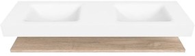 Zaro Alan badmeubel 160cm met planchet washed oak en vrijhangende wastafel cloud dubbel 2 kraangaten talc