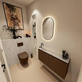 MONDIAZ TURE-DLUX 100cm toiletmeubel Rust. EDEN wastafel Opalo positie links. Met 1 kraangat. TUREDX100RUSL1OPA