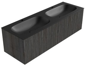 Mondiaz Kurve 140cm badmeubel shadow met 2 lades en wastafel big small dubbel 2 kraangaten urban