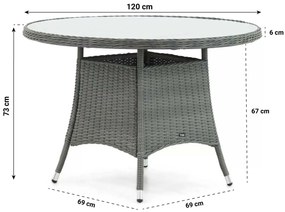 Tuinset Ronde Tuintafel 4 personen 120 cm Wicker Grijs  Garden Collections Buckingham/Buckingham