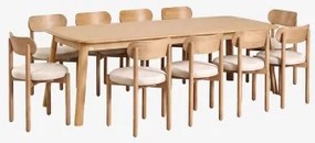 Set Uittrekbare Tafel 220-320x95 Cm In Eikenhout Treveris En 10 Stoelen In Eikenhout En Chenille Bianca Eikenhout - Sklum