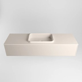 Mondiaz Erin 150cm badmeubel Linen met 1 lade en beige wastafel midden zonder kraangaten